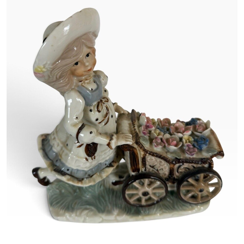 Lenwile Ardalt Art Ware Figurine Girl with Flower Cart - Hand Painted MINT!